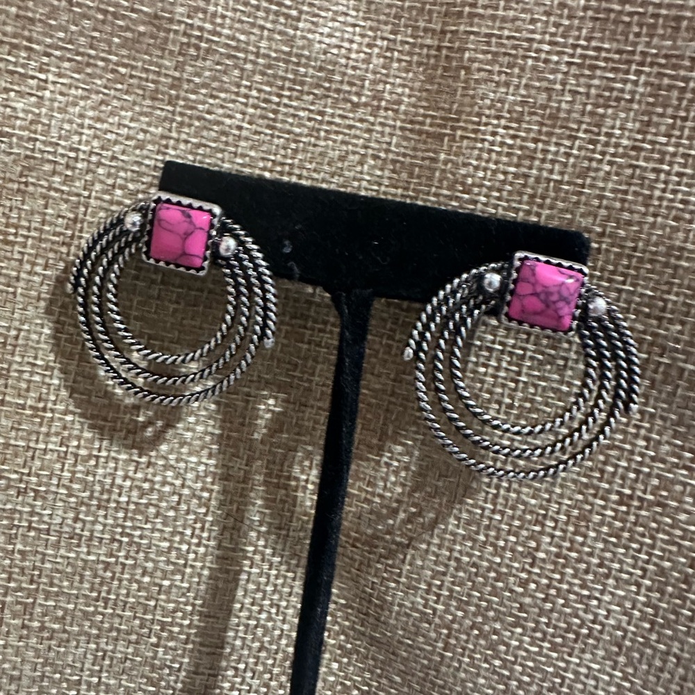Pink and Silver lazo Earrings
